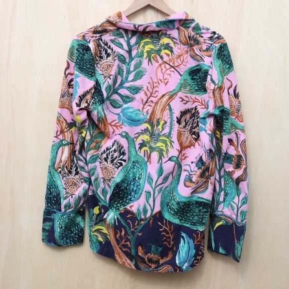 Raphael Balme for Anthropologie Peacock Flannel Sleep Top Small - Picture 3 of 4